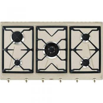 Placa de cocción a gas Smeg SRV896AVOGH2, 90 cm, 5 fuegos, color avena