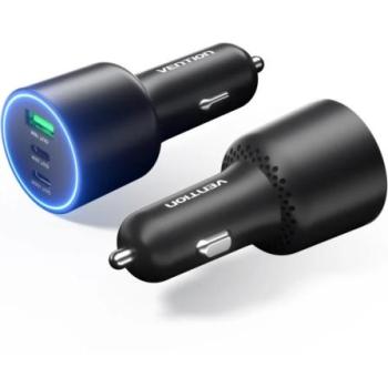 Cargador de Coche Vention FFPB0 165W con 2 Puertos USB Tipo C y 1 Puerto USB