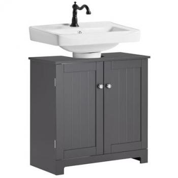SoBuy BZR18-II-DG Mueble para Debajo del Lavabo Armario de Baño de Suelo con 1 Estante y 2 Puertas 60 x 30 x 60 cm MDF Gris