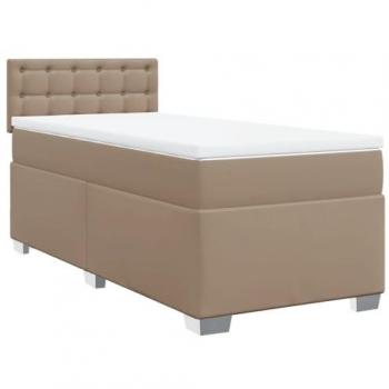 Cama Box Spring con colchón de cuero sintético cappuccino 100x200cm