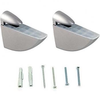 Emuca 4009325 - Lote de 2 soportes mod. Aguila para estante de madera o cristal de espesor 8-40mm acabado pintado aluminio