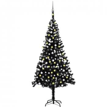 vidaXL Artificial Pre-lit Christmas Tree with Ball Set Black 240 cm PVC