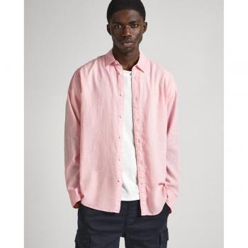 Camisa de lino regular fit en color rosa