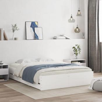 Cama con cajones de madera multicapa blanca 150x200 cm