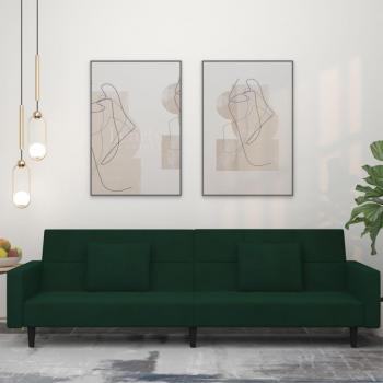 Sofá cama de 2 plazas con 2 cojines de terciopelo verde oscuro vidaXL