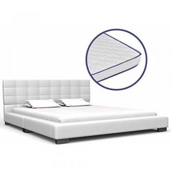 vidaXL Cama con Colchón Viscoelástico Cuero Sintético Somier Descanso Decoración Atractiva Elegante Dormitorio Robusta Duradera Blanco 140x200cm