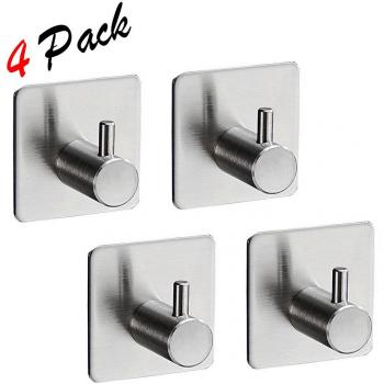 Gancho de pared de 4 piezas, Gancho autoadhesivo de acero inoxidable para 3M Gancho de ropa de pared, suspensión de pared de baño