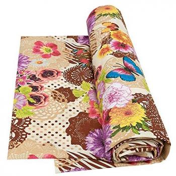 Funda Multiusos de Algodón 270x280 cm con Diseño de Corazones, Flores y Mariposas en Beige