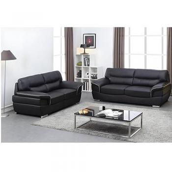 Sofá 3+2 plazas de piel Thibault - Negro