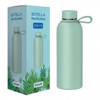 Botella reutilizable 500ml - acero inoxidable de doble pared - libre de BPA - tapón hermético antigoteo de acero inoxidable - recubierta de caucho - color verde