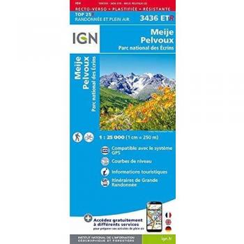 Mapa Cap Diffusion Top 25 - Meije/Pelvoux/PN de los Ecrins (Resistente) Azul