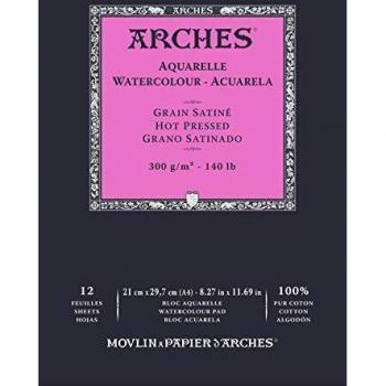 ARCHES Aquarelle 100% Satin 300g Bloc Encolado A4 12 hojas Blanco Natural, color