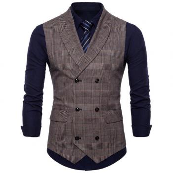 FULIER Chalecos de Vestir para Hombre Delgado Ajuste V Cuello Doble Pecho Negocio Casual Chalecos Formal Boda Traje Chalecos