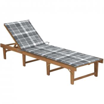 Folding Sun Lounger with Cushion in Solid Acacia Wood