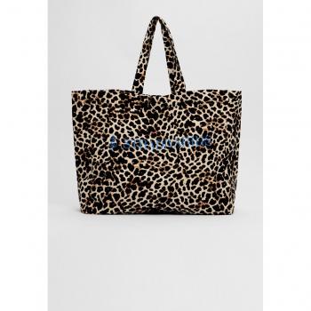 Beige Leopard Print Fabric Bag OS