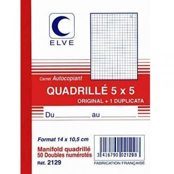 Cuaderno Autocopiantes Cuadriculado 5x5, 140 x 105 mm, 50 Hojas Duplicadas ELVE