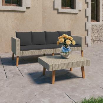 Beige Poly Rattan 2-Piece Garden Lounge Set with Cushions