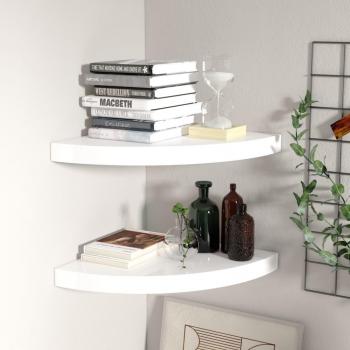 vidaXL Floating Corner Shelves - 2 pcs, High Gloss White, 35x35x3.8 cm, MDF