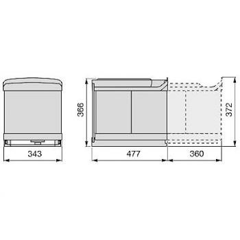 Contenedor de reciclaje para cocina, fijación inferior y extracción automática, 2x16 litros, plástico y acero inoxidable