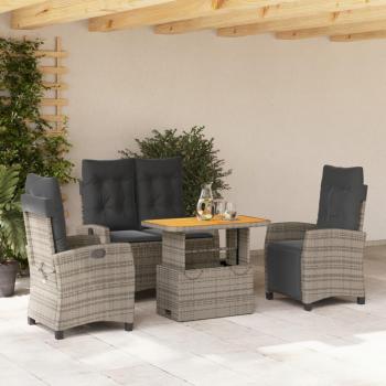 4-Piece Gray Poly Rattan Garden Dining Set with Cushions