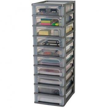 Iris Ohyama OCH-2100, Torre de Almacenamiento con 10 cajónes-Organizer Chest OCH-2100-Plástico, Plata/Transparente, 40 L, 26 x 35,5 x 81,5 cm, Gris, 10 x 4 L