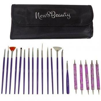 Nail Art Brushes, Dotting Pens Marbling Detailing Painting Striping Tools 20pc Kit Set with Roll-Up Pouch - Best for nail art and facial detailed painting - FREE eBook with Design Idea - Best Nail Art Supplies Special Gift Ideas For Mothers Day Birthday D