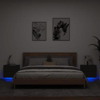 vidaXL Wall-mounted Bedside Cabinets with LED Lights 2 pcs Black
