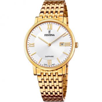 Festina Reloj de Hombre Swiss Made F20020/1 con Esfera Plateada y Caja de Acero Inoxidable 316L Dorado