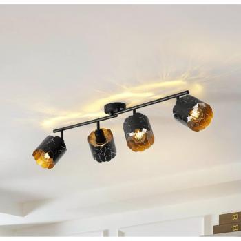 Lámpara de Techo Aralena 4 Luces Negro/Oro Dimable de Metal para Sala y Comedor