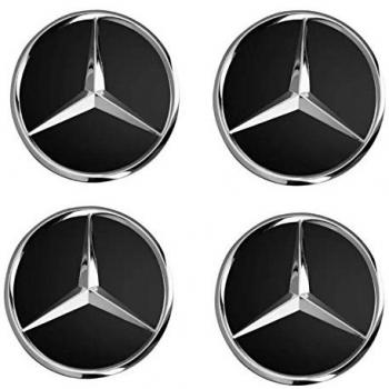 Tapacubos para Mercedes Benz, 4 unidades x 75 mm, Negro y Cromo