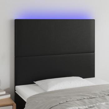 Cabecero LED Cuero Sintético Negro 100x5x118/128 cm