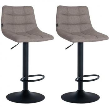 Set de 2 Taburetes de Bar Jerry en Tela Ajustables y Giratorios con Respaldo y Reposapiés en Gris Negro