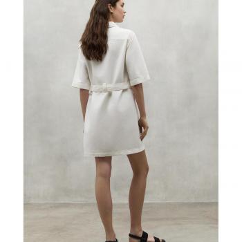 Vestido Corto Ecoalf con Cierre de Botones y Cinturón Color Off White