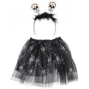Kit Calaveras Blanco y Negro Infantil: Tutú y Diadema