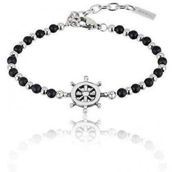 Pulsera de Hombre Breil Onyx Negro en Acero y Plata con Esferas de Ónice, Cierre Práctico, Talla Ajustable 17,5-22,5 cm