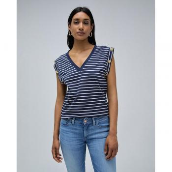 Camiseta de mujer sin mangas con rayas Salsa Jeans - Camiseta de marinero y botones metálicos