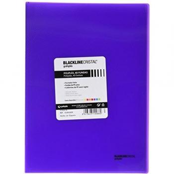 Grafoplás 1441835. Carpeta 40 Fundas Transparentes, Tamaño Folio, Violeta, Tapas de Polipropileno, Poliplás Blackline Cristal