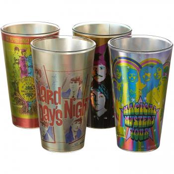 Beatles Metallic Pint Glass Set- 4 Classic Art Psychedelic Glasses