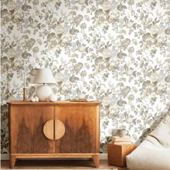 Noordwand Blooming Garden Wallpaper - 6 Large Flowers in Beige and Blue