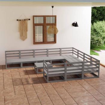 Juego de sofás de jardín 11 piezas de madera maciza de pino