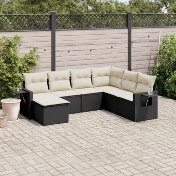 7-Piece Black Poly Rattan Garden Sofa Set with Cushions
