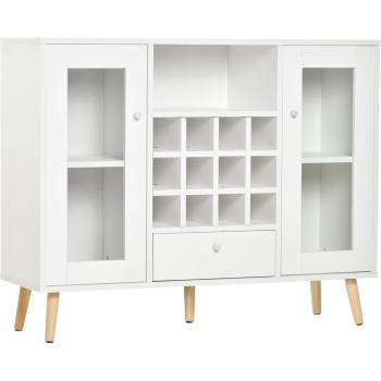 Aparador de cocina Homcom con botellero, cajón y armarios con puertas de cristal