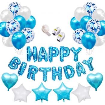 Globos de látex rellenos de confeti SPECOOL Azul Feliz cumpleaños Letras de globos Papel de aluminio Flamingo Corazón Estrella con cintas para la decoración de cumpleaños Artículos para fiestas