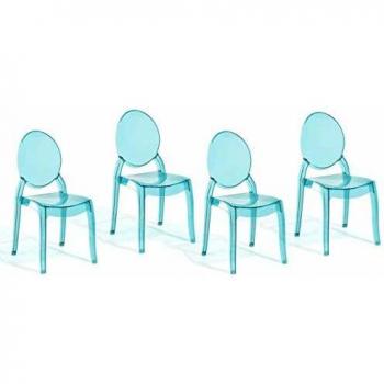 Conjunto de 4 sillas de comedor apilables azul transparente material sintético respaldo ovalado sin reposabrazos Merton
