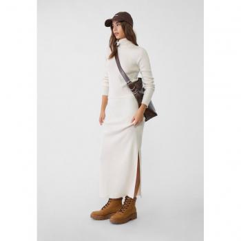 Ecru Knit Midi Pencil Skirt L