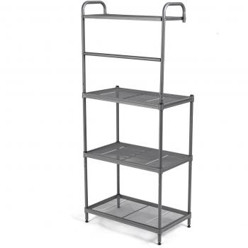 Estante de Cocina de Almacenamiento de 4 Niveles con Soporte para Microondas, Marco de Metal, Estante Independiente, Dimensiones: 60 x 34,5 x 136 cm, Color Gris