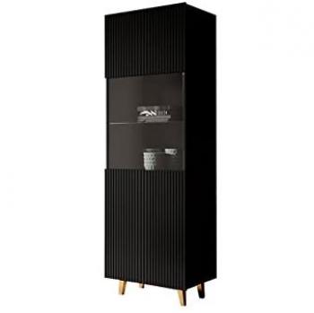 Vitrina Charlotte H108, con puertas, Negro y Dorado, 182 x 60 x 40 cm