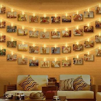 Clip Cadena de Luces LED, otumixx 40 Fotoclips 4,2M Foto Clips Cadena de luces LED Blanco Cálido Batería Adorno Guirnalda Luminosa LED para la ración decorativos colgantes de fotos notas ilustraciones
