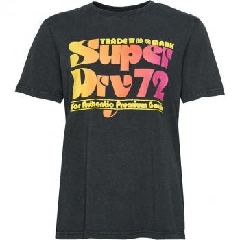 Camiseta Superdry de Manga Corta Cuello Redondo Ancho con Gráfico Retro de los 70 en Color Negro Lavado para Mujer