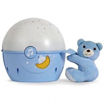 Chicco Next2Stars Luz de Noche Bebé con Peluche - Proyector con Luz de Estrellas para Cunas y Colechos, con Sensor de Sonido, 3 Efectos de Luz y Música 0+ Meses, Azul